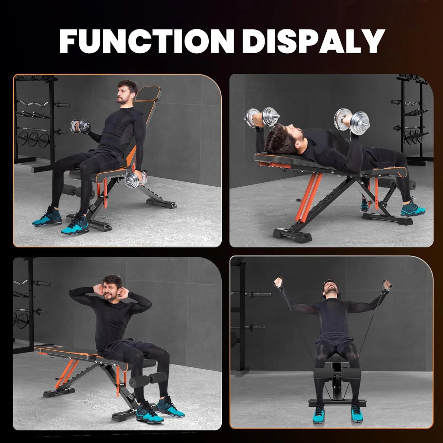 Adjustable Workout Weight Bench – Full Body Exercise Bench with Resistance Bands for Home Gym Strength Training