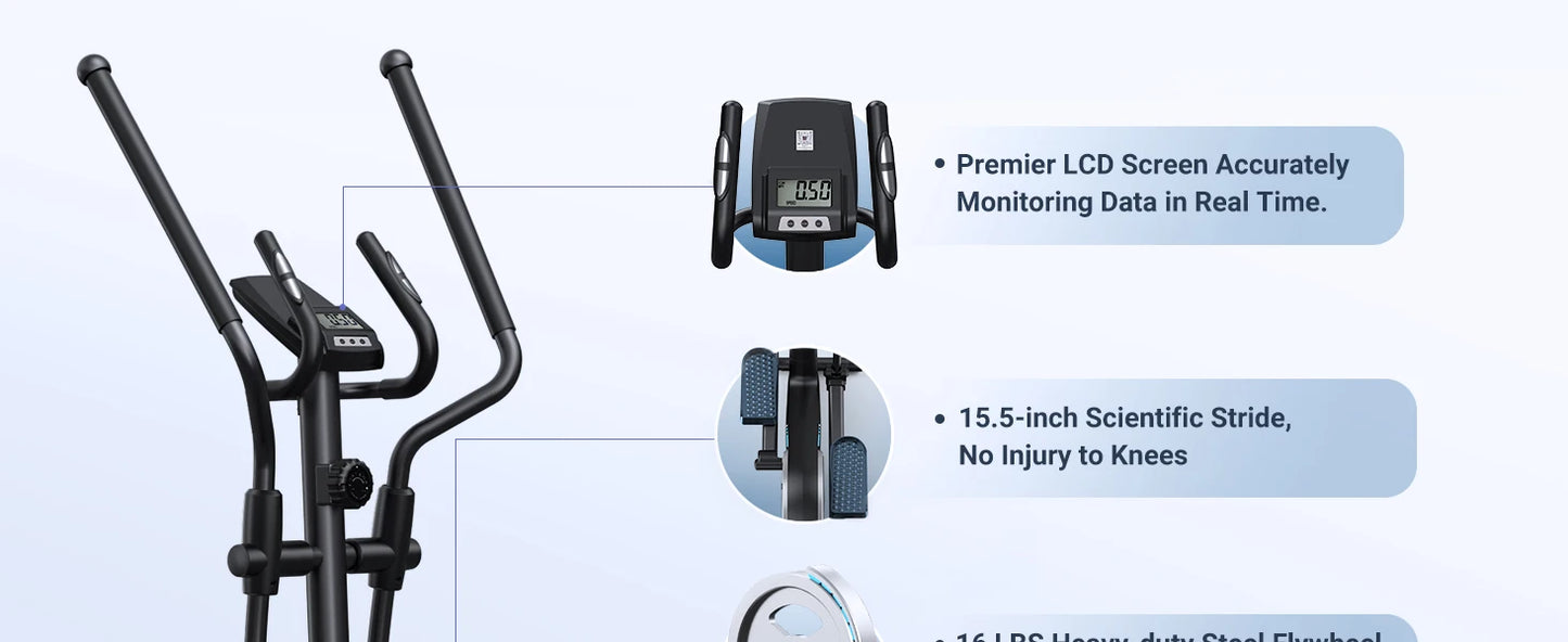 Elliptical Machine – Hyper-Quiet Magnetic Drive with 16 Resistance Levels and App Integration for Home Workouts