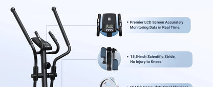 Elliptical Machine – Hyper-Quiet Magnetic Drive with 16 Resistance Levels and App Integration for Home Workouts
