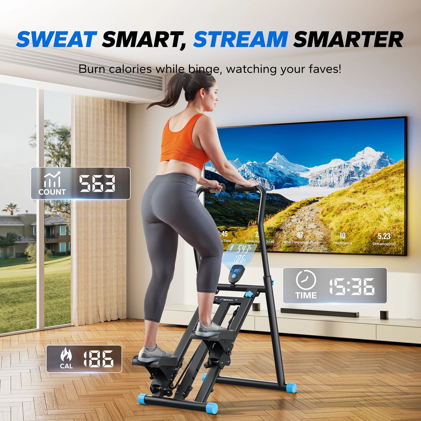 Stair Stepper Machine – Compact Folding Vertical Climber with Extended Step Range, Adjustable Resistance, and LCD Display