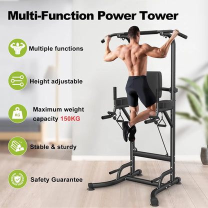 Power Tower Dip Station – Multi-Function Pull Up Bar, Push Up & Ab Workout Station for Home Strength Training