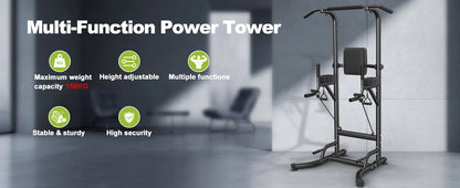 Power Tower Dip Station – Multi-Function Pull Up Bar, Push Up & Ab Workout Station for Home Strength Training