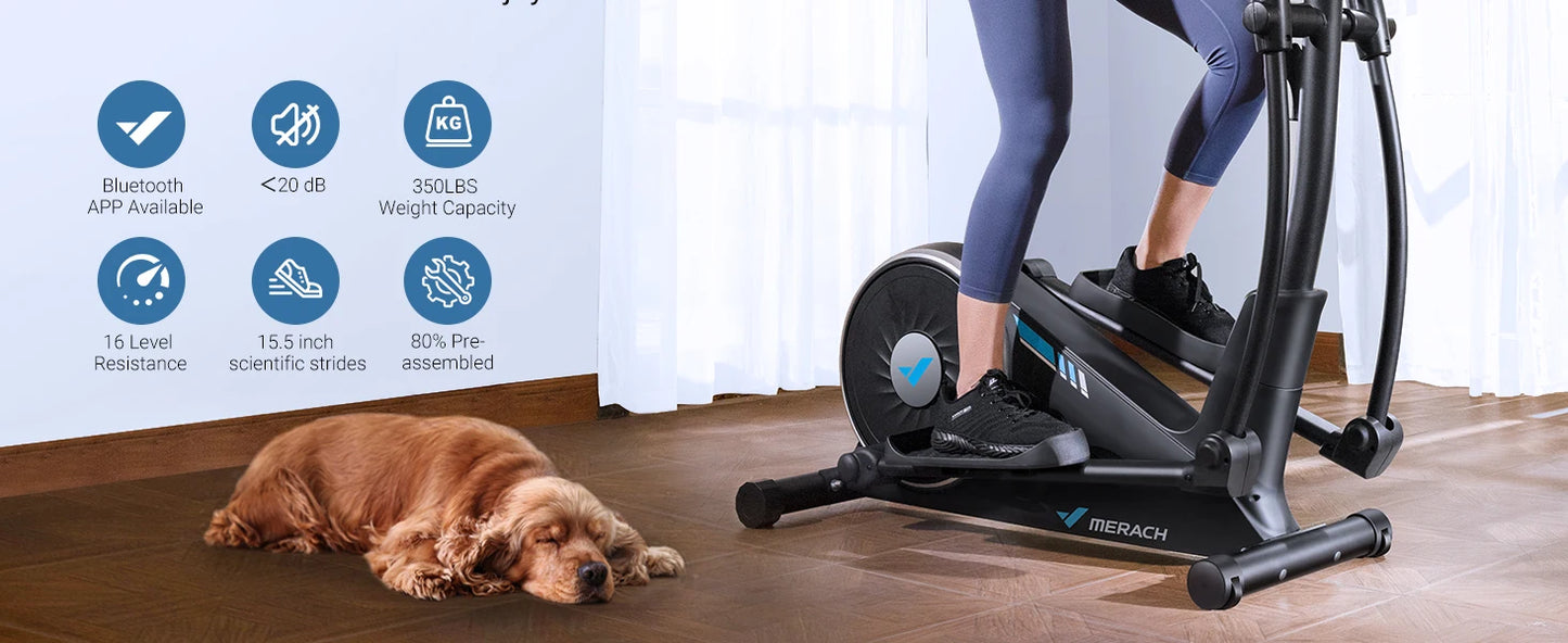 Elliptical Machine – Hyper-Quiet Magnetic Drive with 16 Resistance Levels and App Integration for Home Workouts