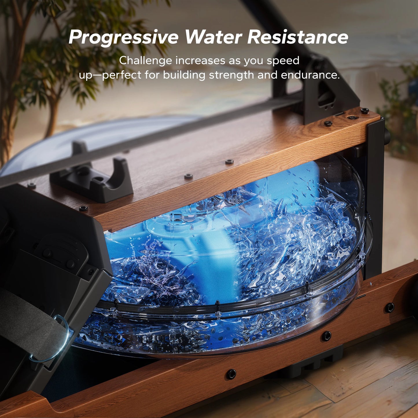 Water Rowing Machine – Foldable Wooden Rower with 400lb Capacity, Bluetooth Monitor, and Adjustable Resistance