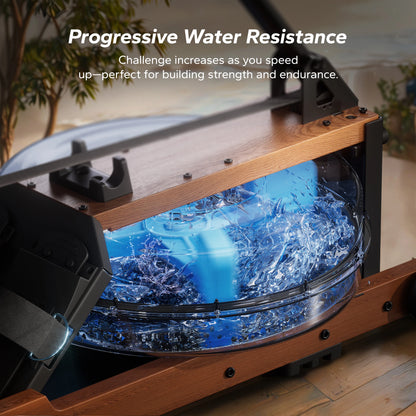 Water Rowing Machine – Foldable Wooden Rower with 400lb Capacity, Bluetooth Monitor, and Adjustable Resistance