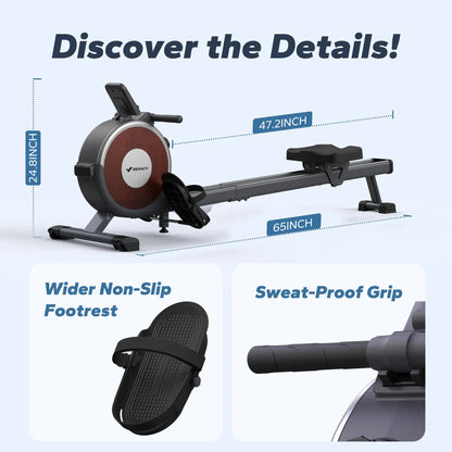 Magnetic Rowing Machine – 16-Level Quiet Resistance with Dual Slide Rail, App Integration, and 350lb Capacity