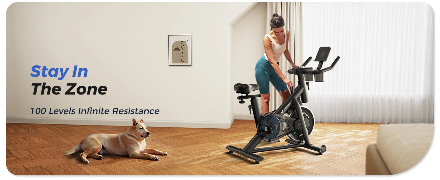 Stationary Exercise Bike – Quiet Indoor Cycling Bike with Brake Pad Resistance, App Connectivity, and 300lb Capacity