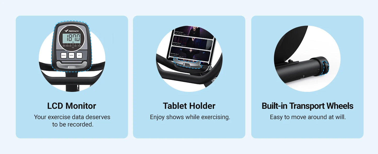 Recumbent Exercise Bike – Quiet Magnetic Stationary Bike with Heart Rate Handles, LCD Display, and App Integration (330lb Capacity)