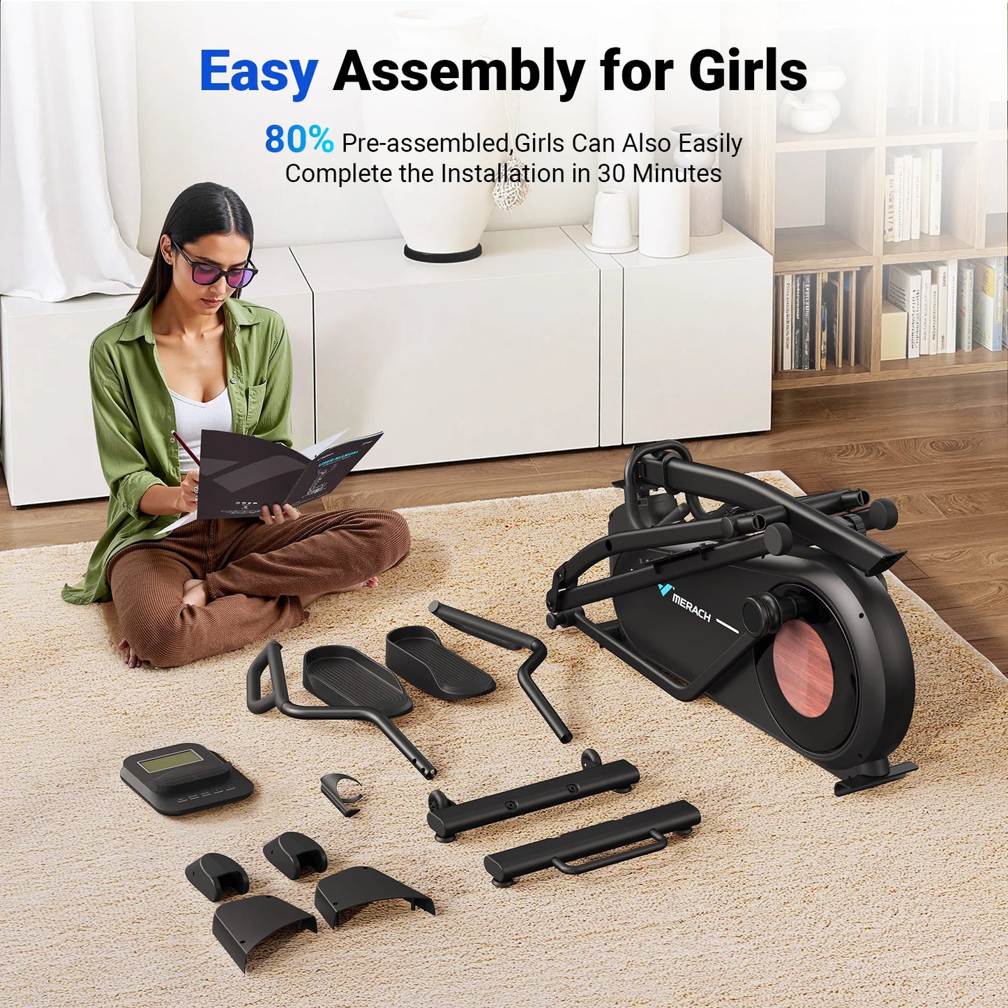 Elliptical Exercise Machine – 18.5" Stride, Quiet Magnetic Drive, 8 Resistance Levels