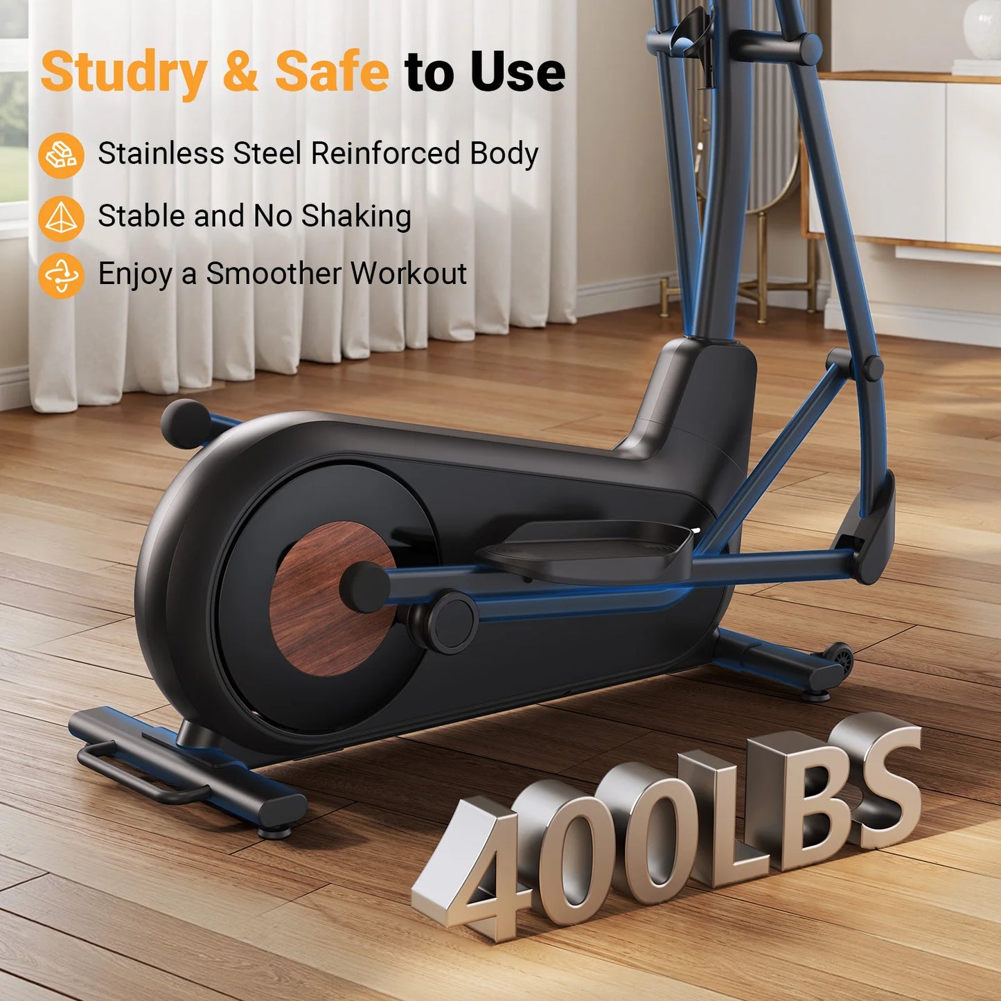 Elliptical Exercise Machine – 18.5" Stride, Quiet Magnetic Drive, 8 Resistance Levels