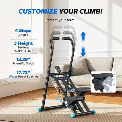 Stair Stepper Machine – Compact Folding Vertical Climber with Extended Step Range, Adjustable Resistance, and LCD Display