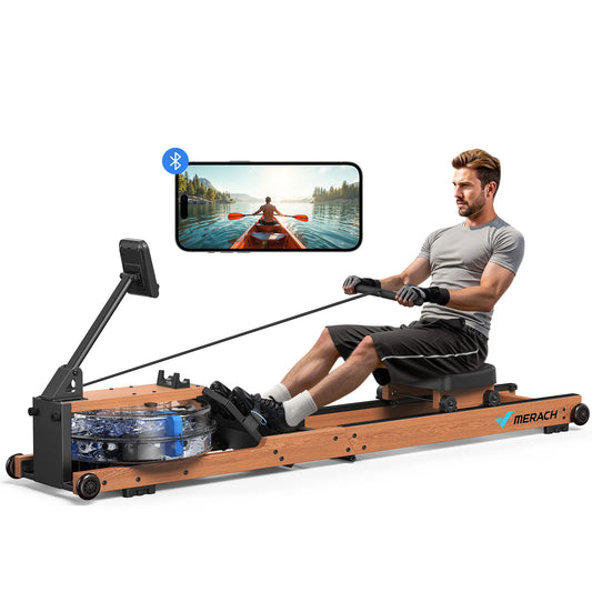 Water Rowing Machine – Foldable Wooden Rower with 400lb Capacity, Bluetooth Monitor, and Adjustable Resistance