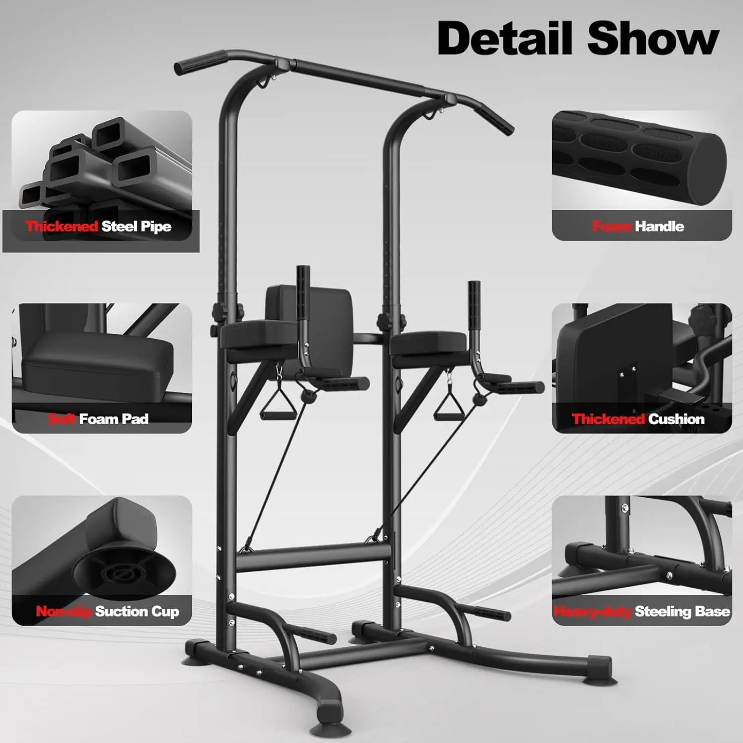 Power Tower Dip Station – Multi-Function Pull Up Bar, Push Up & Ab Workout Station for Home Strength Training