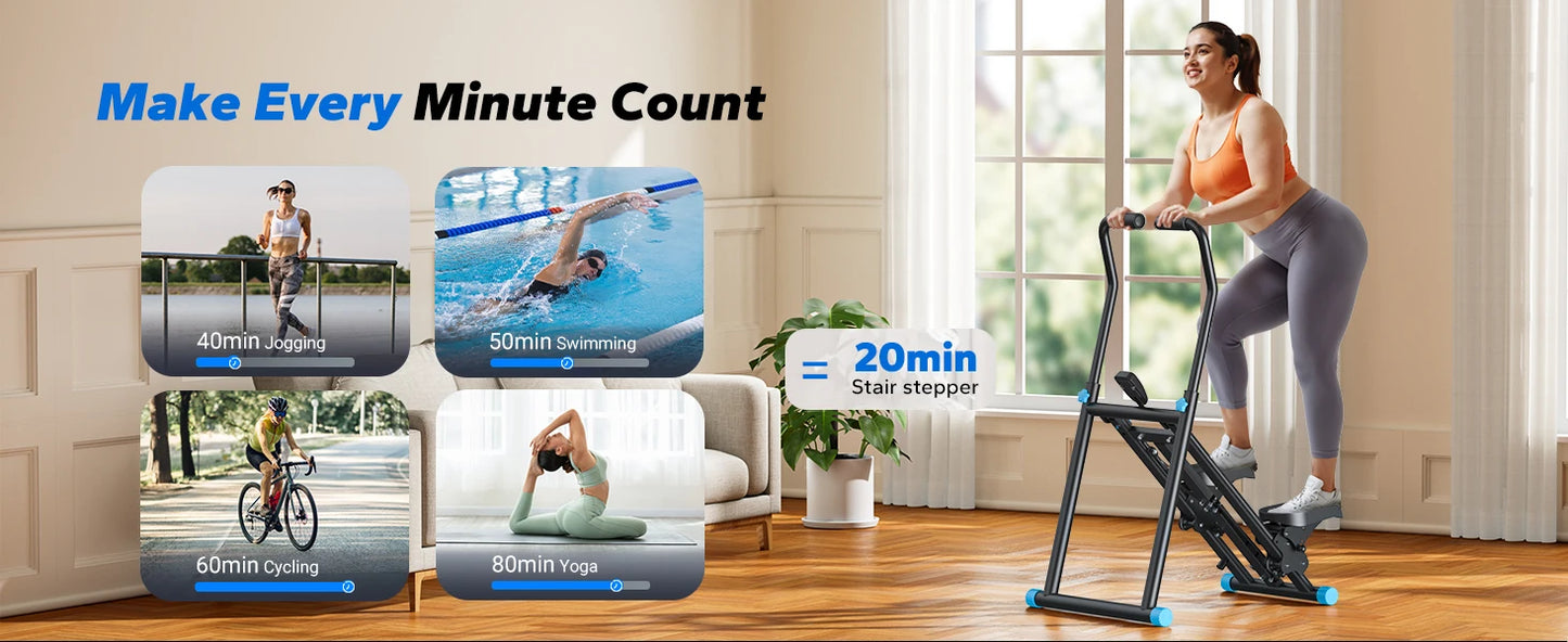 Stair Stepper Machine – Compact Folding Vertical Climber with Extended Step Range, Adjustable Resistance, and LCD Display