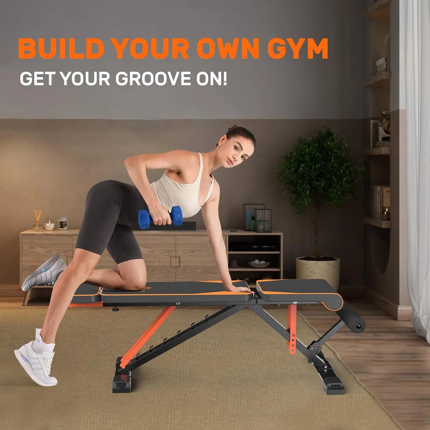 Adjustable Workout Weight Bench – Full Body Exercise Bench with Resistance Bands for Home Gym Strength Training