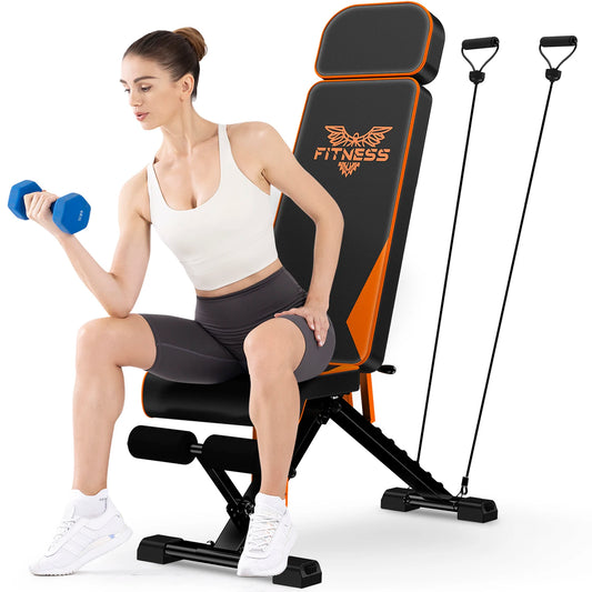 Adjustable Workout Weight Bench – Full Body Exercise Bench with Resistance Bands for Home Gym Strength Training