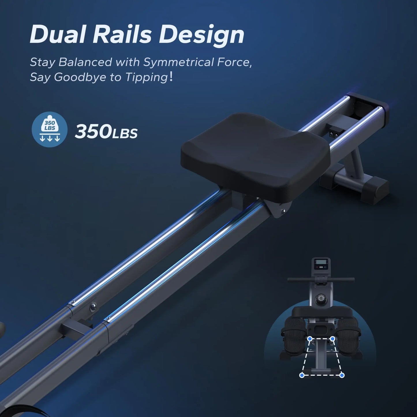 Magnetic Rowing Machine – 16-Level Quiet Resistance with Dual Slide Rail, App Integration, and 350lb Capacity
