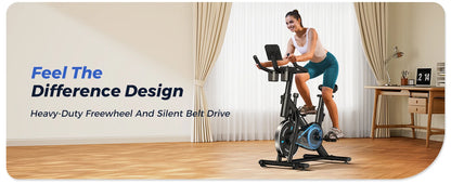 Stationary Exercise Bike – Quiet Indoor Cycling Bike with Brake Pad Resistance, App Connectivity, and 300lb Capacity