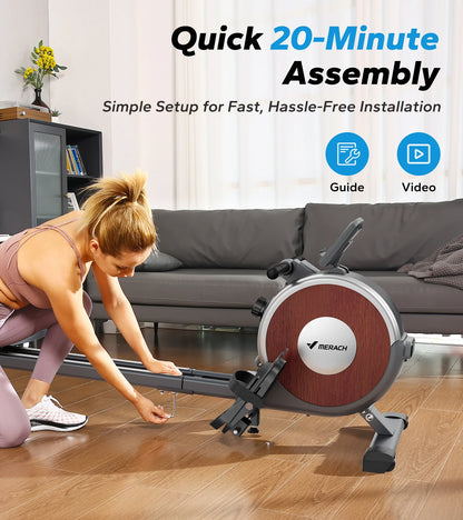 Magnetic Rowing Machine – 16-Level Quiet Resistance with Dual Slide Rail, App Integration, and 350lb Capacity