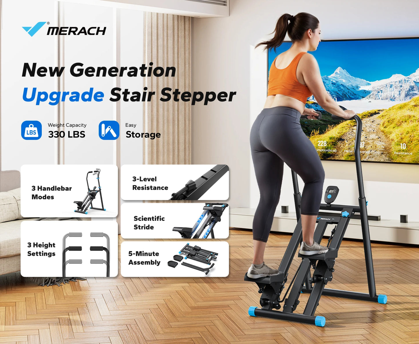 Stair Stepper Machine – Compact Folding Vertical Climber with Extended Step Range, Adjustable Resistance, and LCD Display