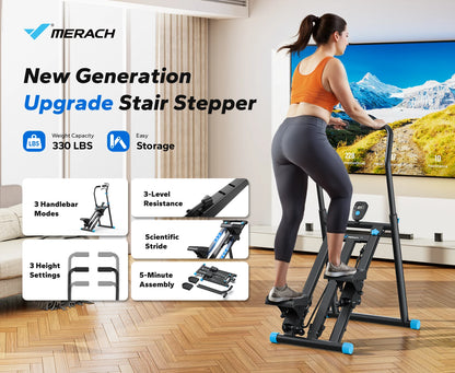 Stair Stepper Machine – Compact Folding Vertical Climber with Extended Step Range, Adjustable Resistance, and LCD Display