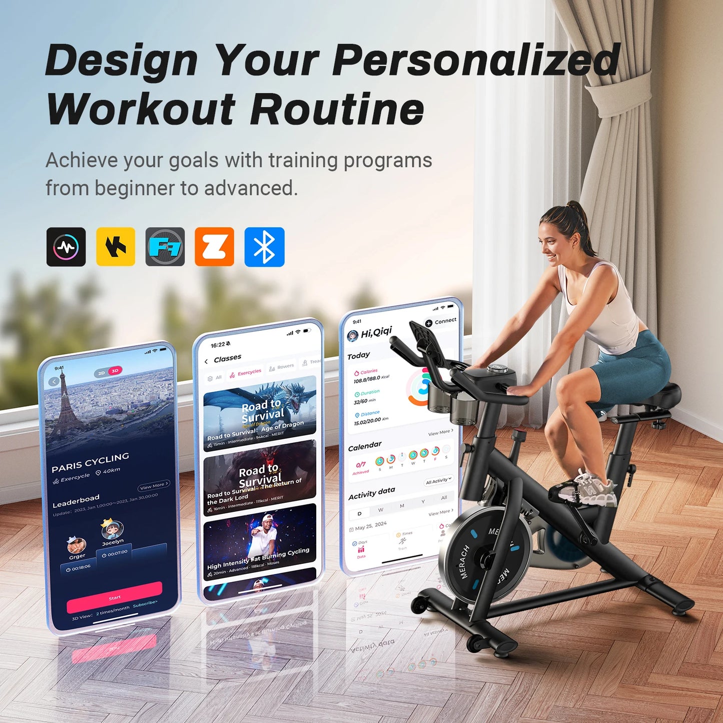 Stationary Exercise Bike – Quiet Indoor Cycling Bike with Brake Pad Resistance, App Connectivity, and 300lb Capacity