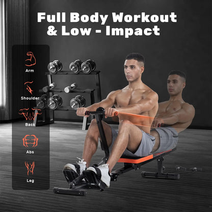 Foldable Rowing Machine for Home – 12-Level Hydraulic Resistance, Compact Full-Body Cardio Workout Rower