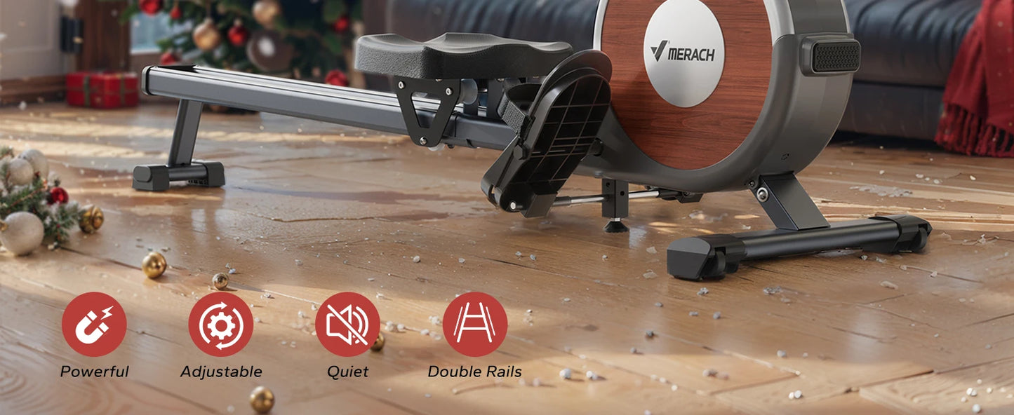 Magnetic Rowing Machine – 16-Level Quiet Resistance with Dual Slide Rail, App Integration, and 350lb Capacity