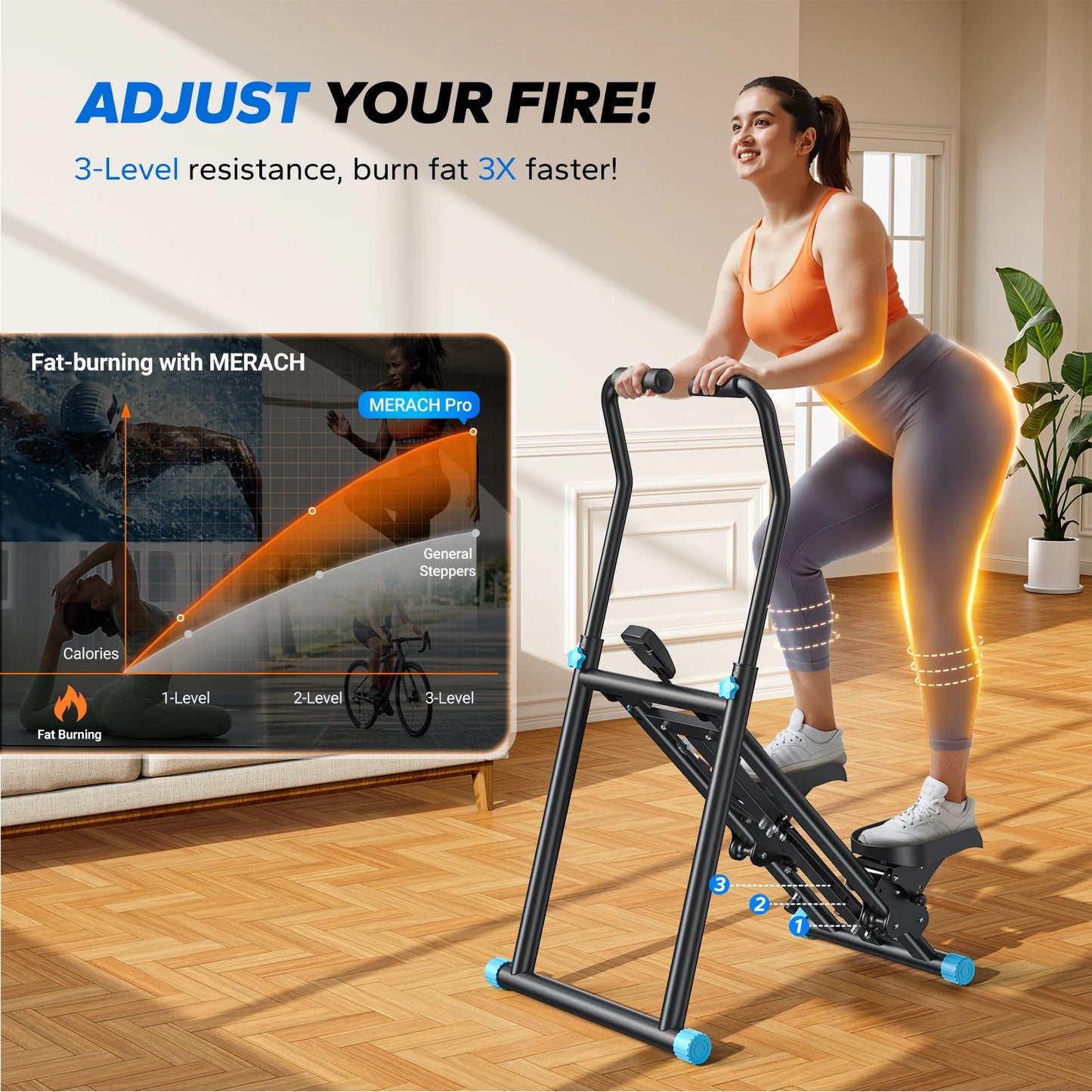 Stair Stepper Machine – Compact Folding Vertical Climber with Extended Step Range, Adjustable Resistance, and LCD Display