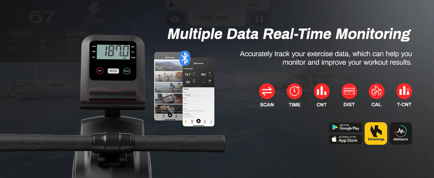 Magnetic Rowing Machine – UTRYUP R05/R10 with 16 Resistance Levels, Bluetooth App, and Quiet Foldable Design