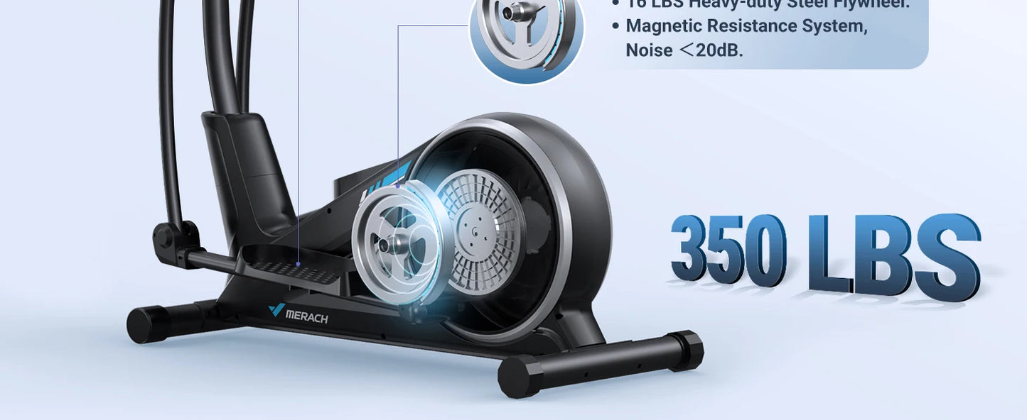 Elliptical Machine – Hyper-Quiet Magnetic Drive with 16 Resistance Levels and App Integration for Home Workouts
