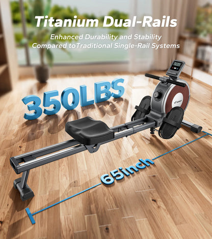 Magnetic Rowing Machine – 16-Level Quiet Resistance with Dual Slide Rail, App Integration, and 350lb Capacity