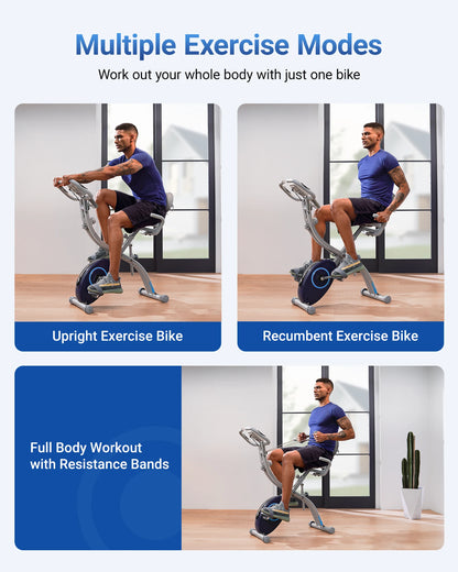 4-in-1 Foldable Exercise Bike – Upright & Recumbent Modes with 16 Resistance Levels, LCD Monitor, and Pulse Sensors