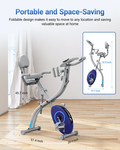 4-in-1 Foldable Exercise Bike – Upright & Recumbent Modes with 16 Resistance Levels, LCD Monitor, and Pulse Sensors