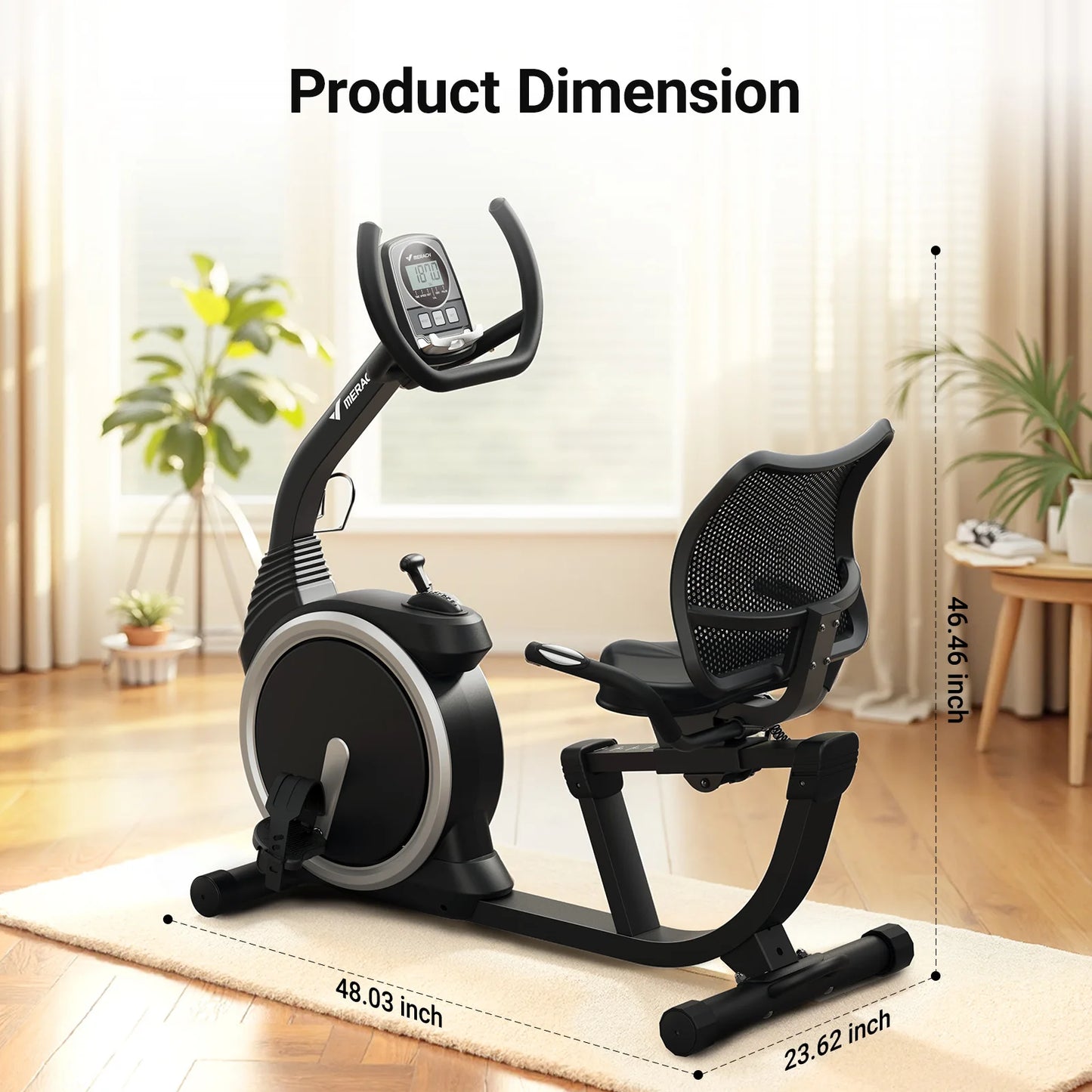 Recumbent Exercise Bike – Quiet Magnetic Stationary Bike with Heart Rate Handles, LCD Display, and App Integration (330lb Capacity)
