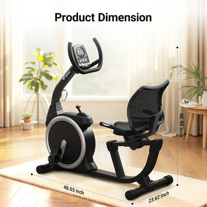 Recumbent Exercise Bike – Quiet Magnetic Stationary Bike with Heart Rate Handles, LCD Display, and App Integration (330lb Capacity)