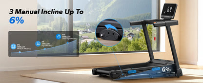Foldable Treadmill with Incline – Quiet Double Deck Shock Absorption, Heart Rate Monitoring, 7.5MPH