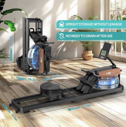 Water Rowing Machine for Home – Foldable Rower with Bluetooth Monitor, 6-Level Adjustable Resistance & Tablet Holder (160kg Capacity)