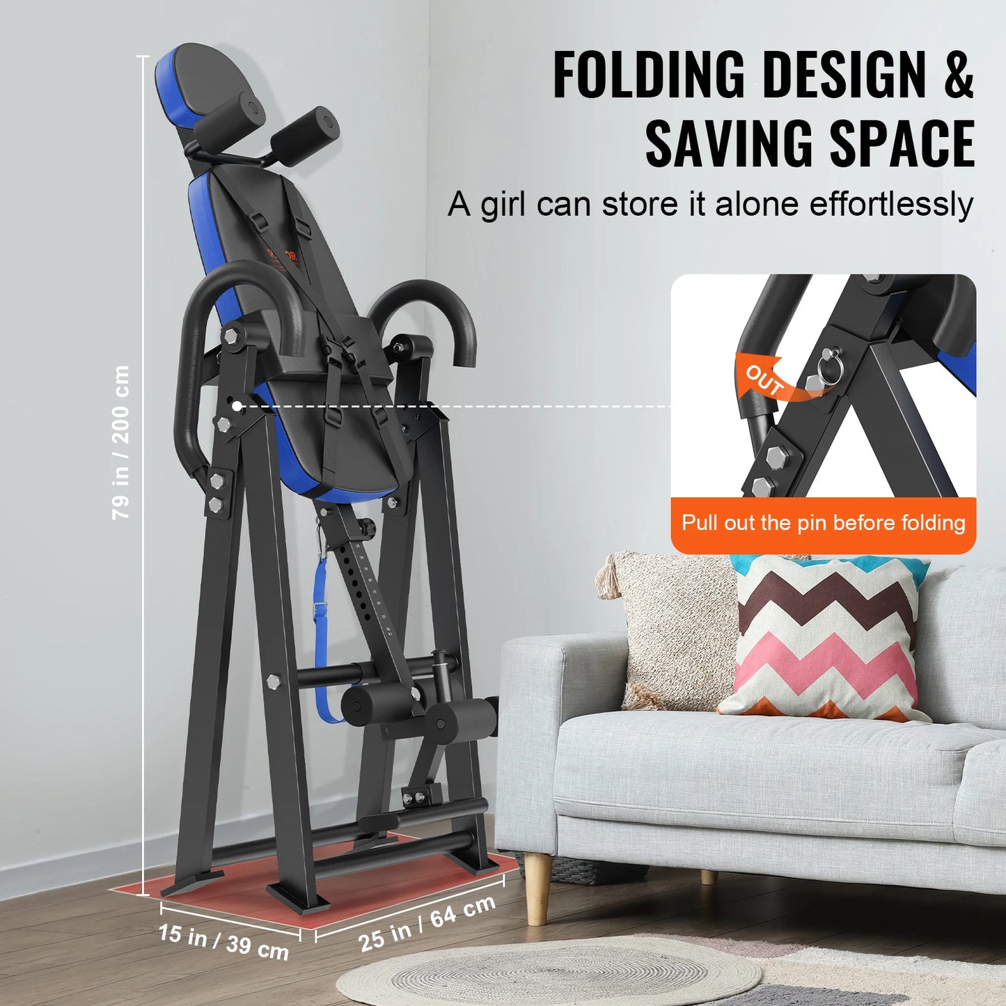 Inversion Table – Heavy-Duty Back Stretcher with Adjustable Height, Safety Straps, and Foldable Design