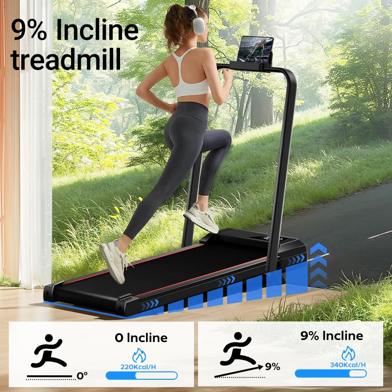 Walking Pad Treadmill with Incline – Under-Desk Folding Treadmill with Handrails, Quiet Motor & LED Display for Home/Office