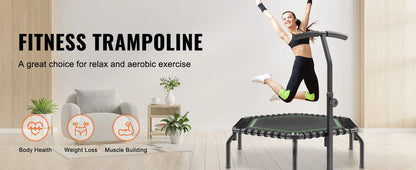 Mini Fitness Trampoline – 54.5" Rebounder with Adjustable Handle, Quiet Bungee System, and 450lb Capacity