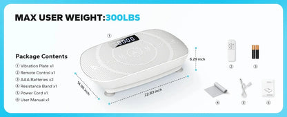 Whole Body Vibration Plate – Power Fitness Platform with Remote, 10 Speed Levels & Resistance Bands