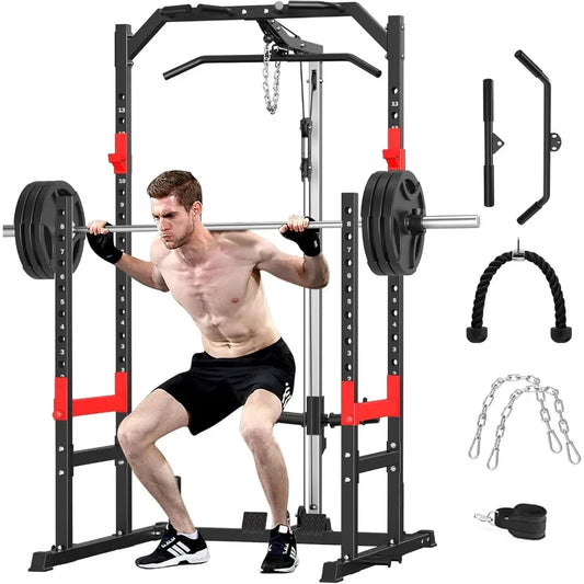 Multi-Function Power Rack – Complete Home Gym with Pulley System, Bench Press, Squat, and LAT Pull-Down