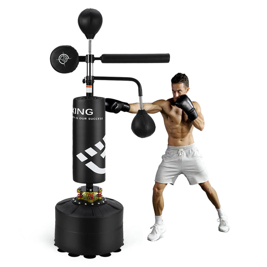 5-in-1 Punching Bag with Stand – Freestanding Boxing Trainer with Speed Balls, Reflex Bar, Target Pad, and Adjustable Height