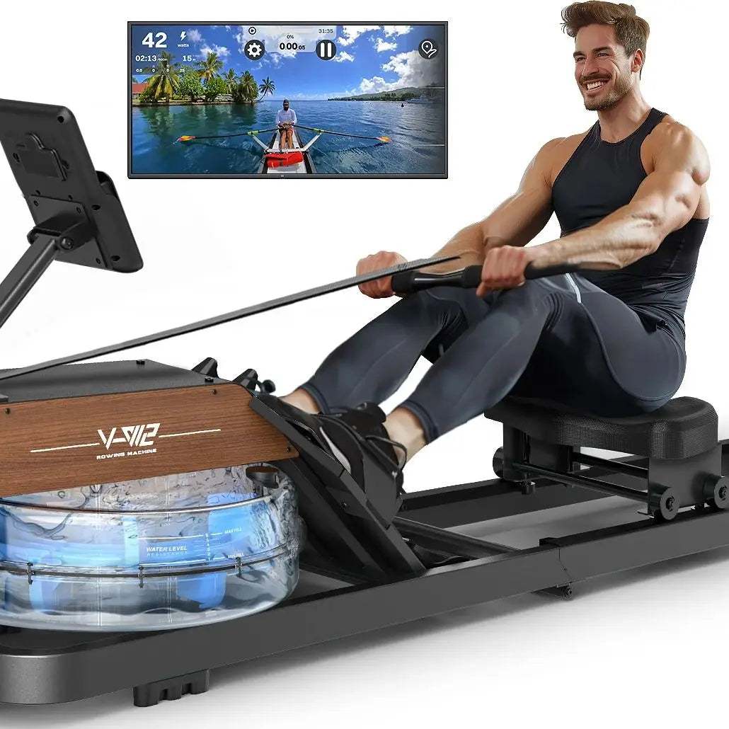 Water Rowing Machine for Home – Foldable Rower with Bluetooth Monitor, 6-Level Adjustable Resistance & Tablet Holder (160kg Capacity)