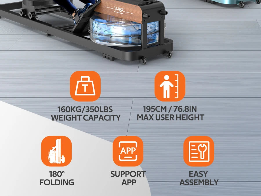 Water Rowing Machine for Home – Foldable Rower with Bluetooth Monitor, 6-Level Adjustable Resistance & Tablet Holder (160kg Capacity)