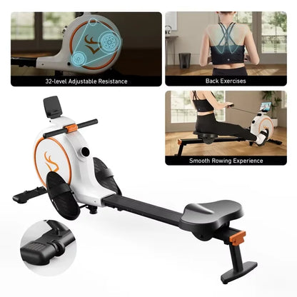 Smart Rowing Machine with 32 Magnetic Resistance Levels – Bluetooth Fitness Rower with LED Monitor & Tablet Holder (300 lbs Capacity)