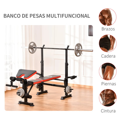 Adjustable Weight Bench with Bar Support – Full Body Strength Training Bench, Multi-Position Backrest, Leg Curl & Arm Trainer