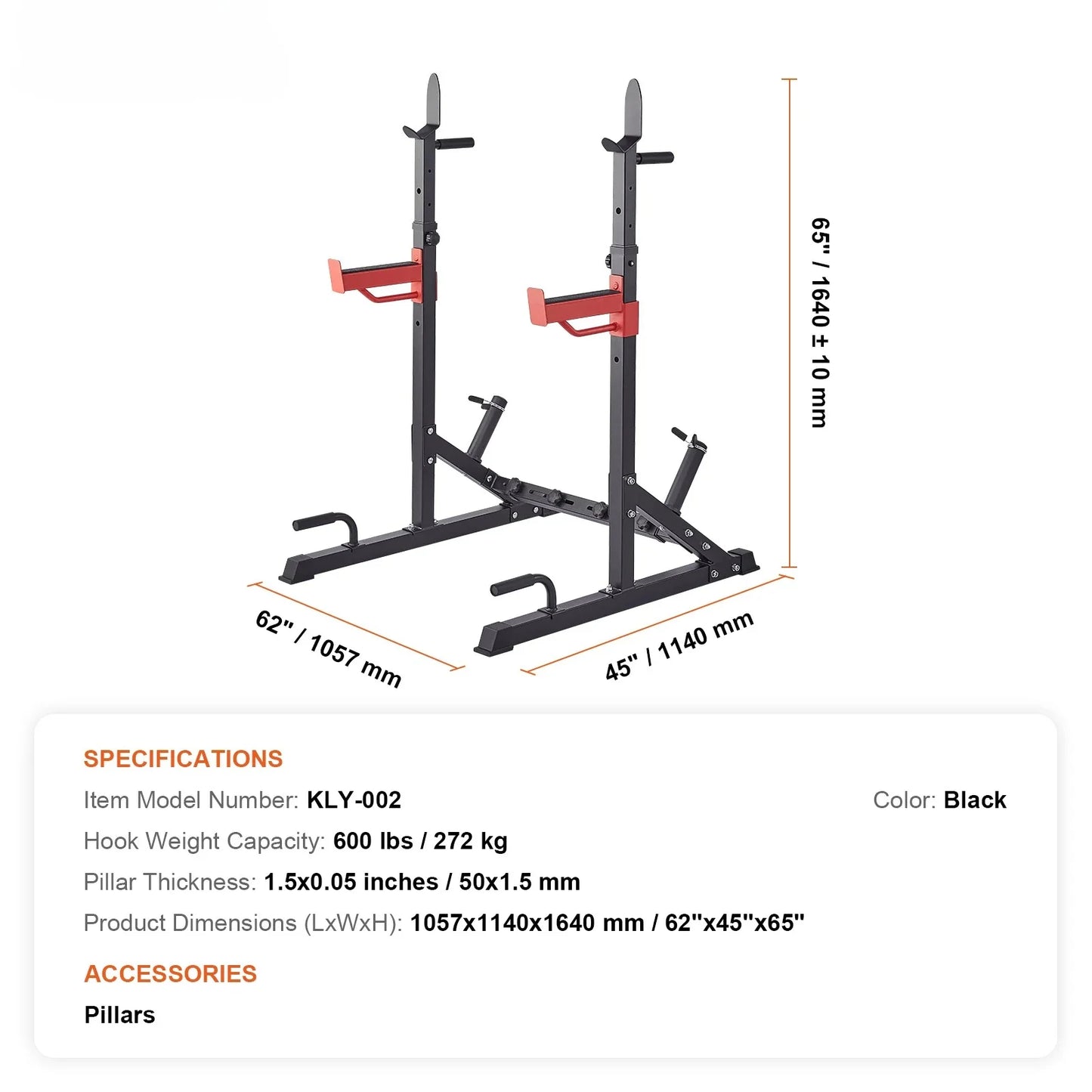 Adjustable Squat Stand Power Rack – Multi-Functional Barbell Rack with Hooks, Safety Arms, and Weight Plate Storage
