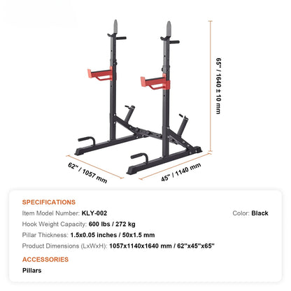 Adjustable Squat Stand Power Rack – Multi-Functional Barbell Rack with Hooks, Safety Arms, and Weight Plate Storage
